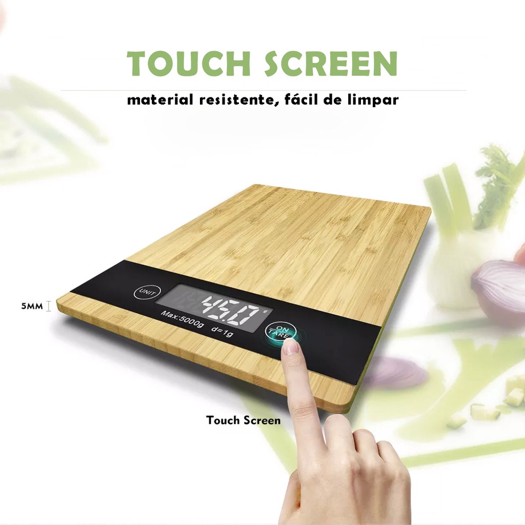 Balança de pesar alimentos cozinha digital bambu para dietas | Shopee ...