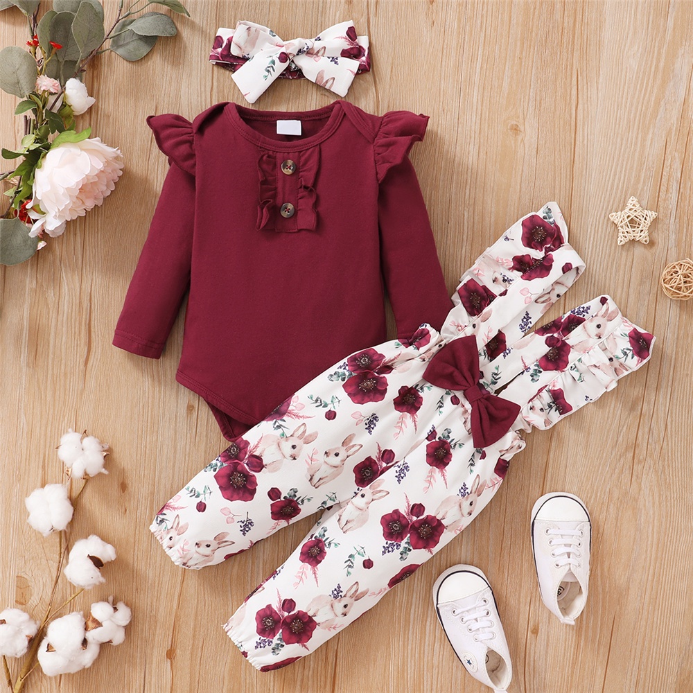 Roupa Recém-Nascida Baby Girl 3PCS Conjunto De Manga Longa Romper ...