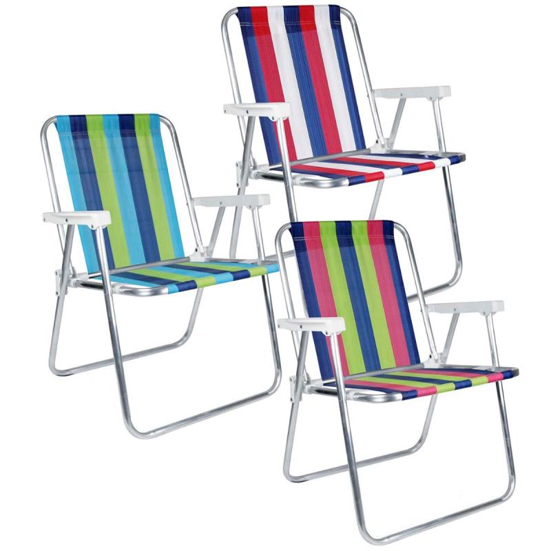 Kit com 3 Cadeiras de Praia e Piscina Alta 25500 Cores Variadas Alumínio Belfix
