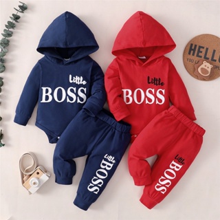Newobrn Baby Boy Hooded Clothes Set Little Print Capuz De Manga Comprida Romper + Roupa De Outono 2PCS Pant