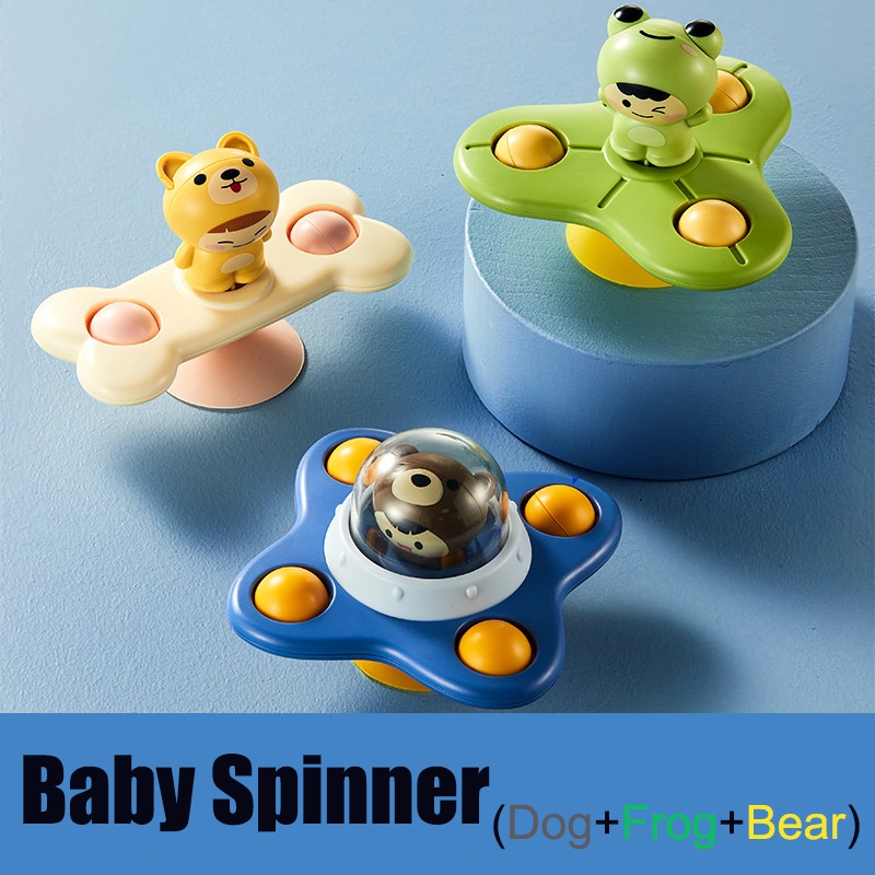 3pçs Ventosa De Banho De Bebê Giratório Spiner Spining Top Brinquedos Giradores De Desenhos Animados Para Bebês