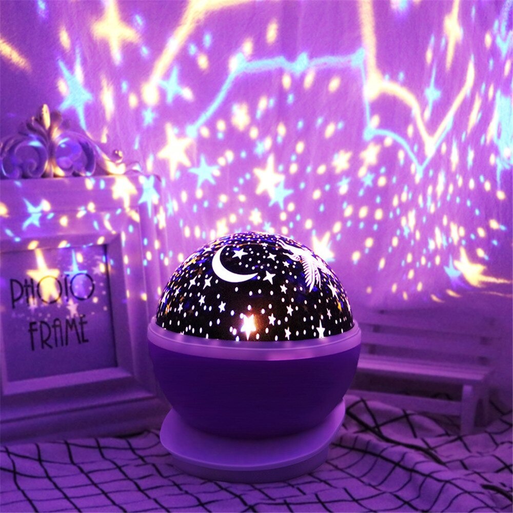 Céu Estrelado Criativo Rotação Noite Luzes Lâmpada Crianças Decoração Do Quarto Do Bebê Abajur