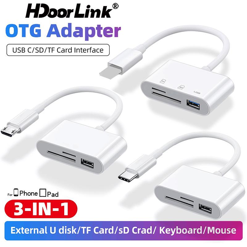 Leitor De Cartões HdoorLink 3 Em 1 SD Para i-Phone Pad Portátil USB C Adaptador De Fotos Câmera Micro TF Card Trail Viewer De Memória Macbook Huawei