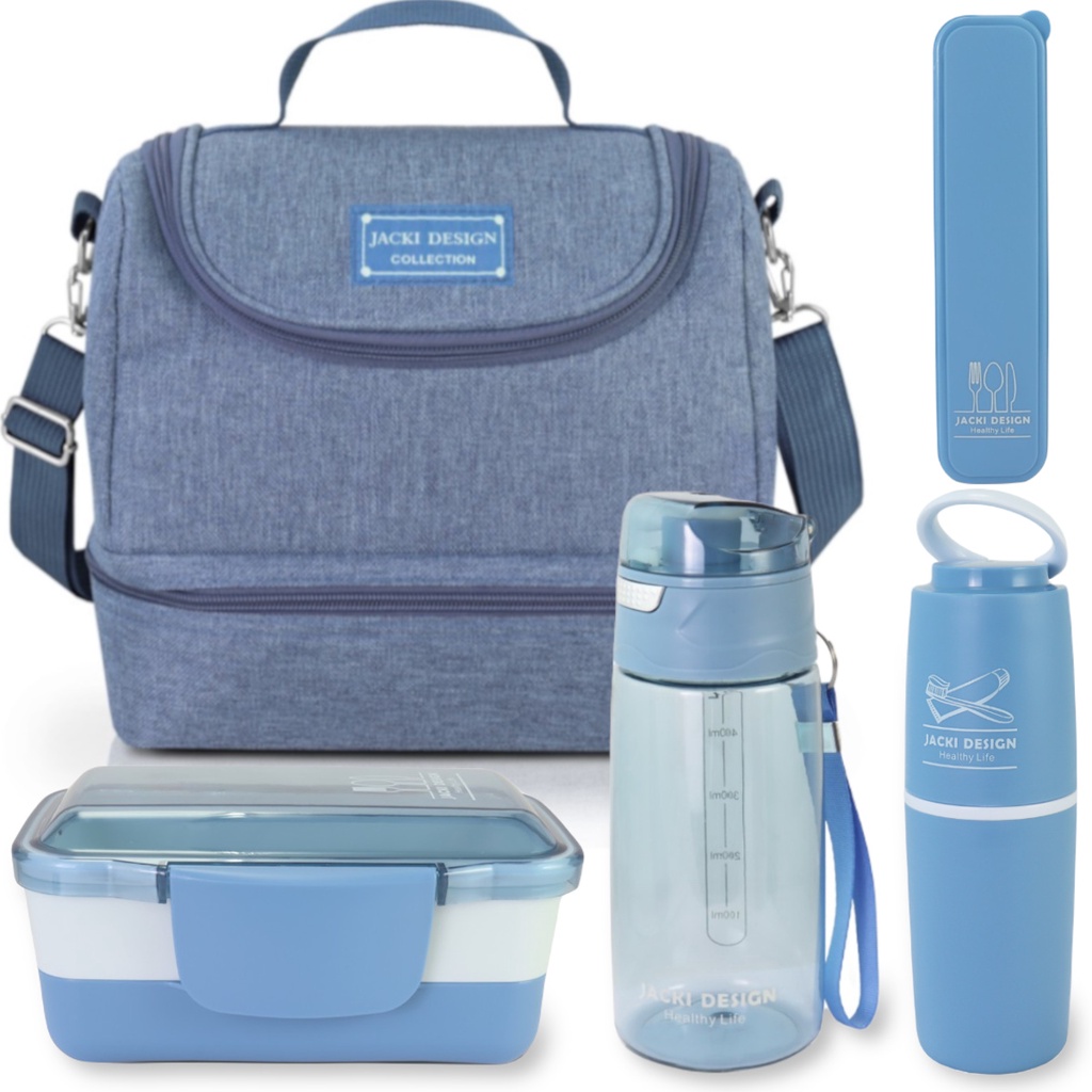 Kit Fitness Lancheira Termica, Garrafa 430 ML , Pote Marmita 2 andares 1600  ML e Porta Talheres e Escova de Dentes Concept Azul - Maloa Store - Bolsas,  Necessaires, Produtos de Viagem e Maternidade!