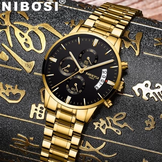 NIBOSI 2309 Relógio masculino de luxo de aço inoxidável à prova d