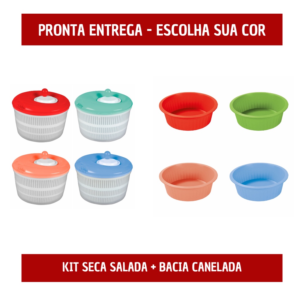 KIT Centrífuga Seca Salada 4,5L Grande + Bacia Canelada 2 Litros Alves Plastic