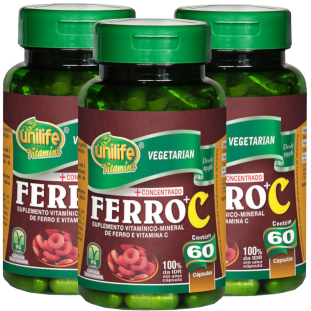 Ferro + vitamina C 60 cápsulas de 500mg Kit com 3 | Shopee Brasil