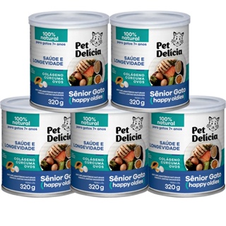 Kit 5 Ração Úmida Pet Delícia Gatos Sênior Happy Oldies
