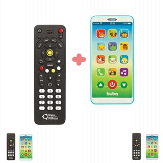 Kit com Celular Baby Phone Buba Educativo Com Sons + Mordedor Infantil Para Bebê Controle Remoto Massageador de Gengiva