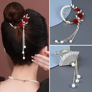Únicas Bolas De Metal Coreanas Com Borla Strass Incrustado Em Grampo Feminino
