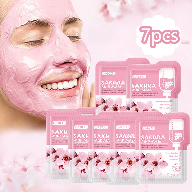 7pçs Japão Máscara Facial De Lama Sakura Limpeza Clareamento
