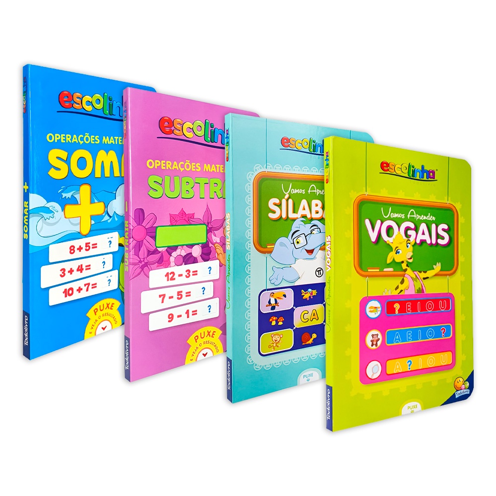 Kit 4 Livros Escolinha | Vamos Aprender Vogais E Sílabas + Operações De ...