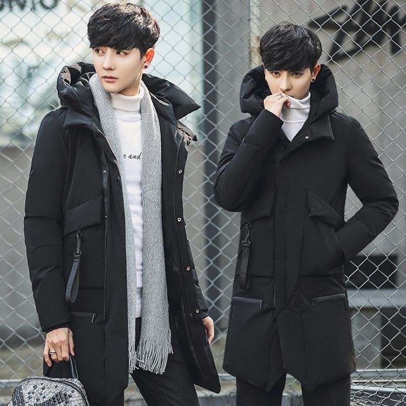 Casacos De Inverno Masculino Parka Casual Médio Longo Grosso Casaco Sólido Roupa Masculina Exterior M-7XL