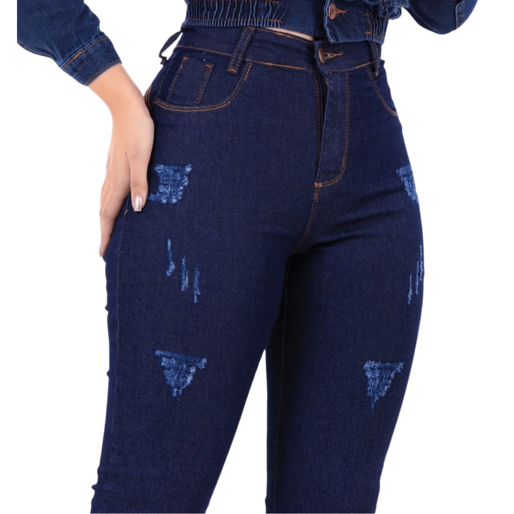 Calça Jeans Feminina Cós Alto Azul Escuro Poderosa - Lizare Moda