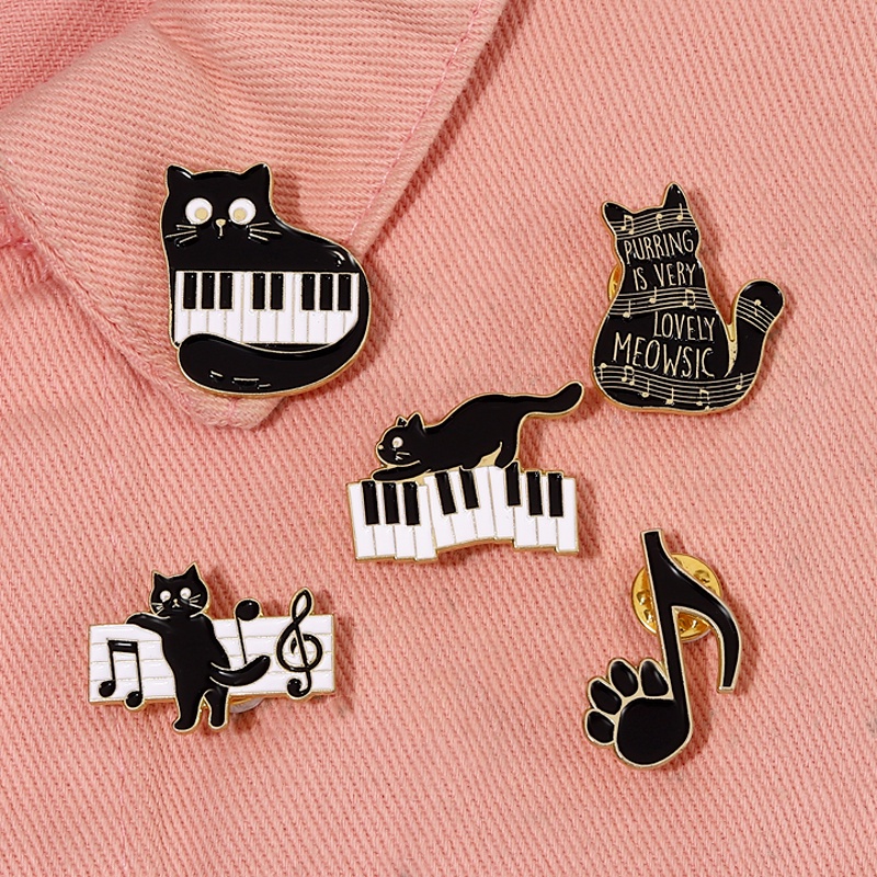 Cool Music Note Cat Esmalte Pin Piano Bonito Notas De Broche De Gato Crachás Colarinho Lapela Desenho Joias Presentes Para Amigos