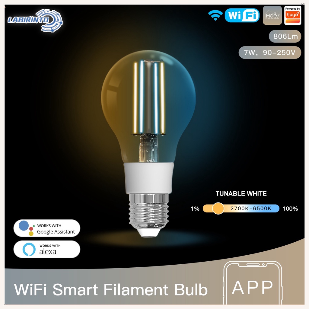 Lâmpada De Filamento Inteligente WiFi Labyrinth LED E27 Iluminação ...