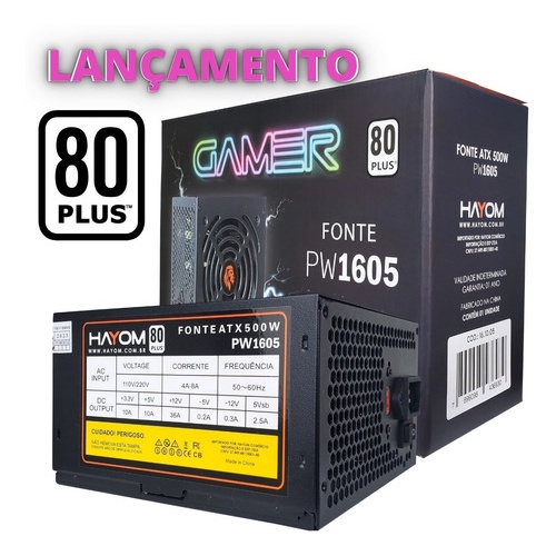 Fonte de Alimentação ATX 500W 20+4ap 110/220V Bivolt Silenciosa de  Computador Gabinete Pc Gamer