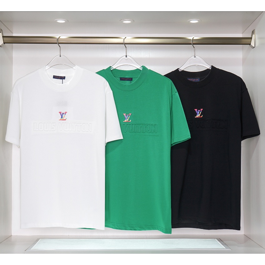 Novo Estilo Puro Algodão Tecido 3D Letra LOGO Gofrada Camiseta De Manga Curta Homens Mulheres Mesmo