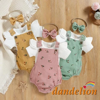 Conjunto de Roupas para Bebê Menina 0-18 meses Camiseta de Manga Curta, Macacão, Faixa de Cabelo com Laço