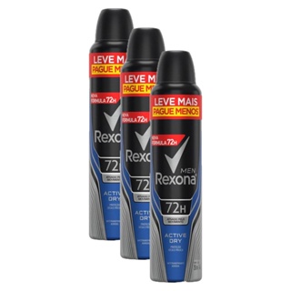 Kit 3 Desodorantes Antitranspirante Aerosol Rexona Men Active Dry 72 horas 250ml
