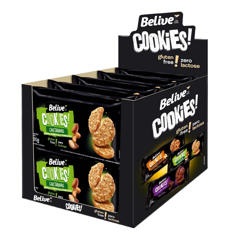 Cookies Sem Glúten Zero Lactose Castanhas com 10 unidades de 80g - Belive