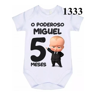 Body Bebê Poderoso Chefinho Mês Aniversário Com Nome Cód1333