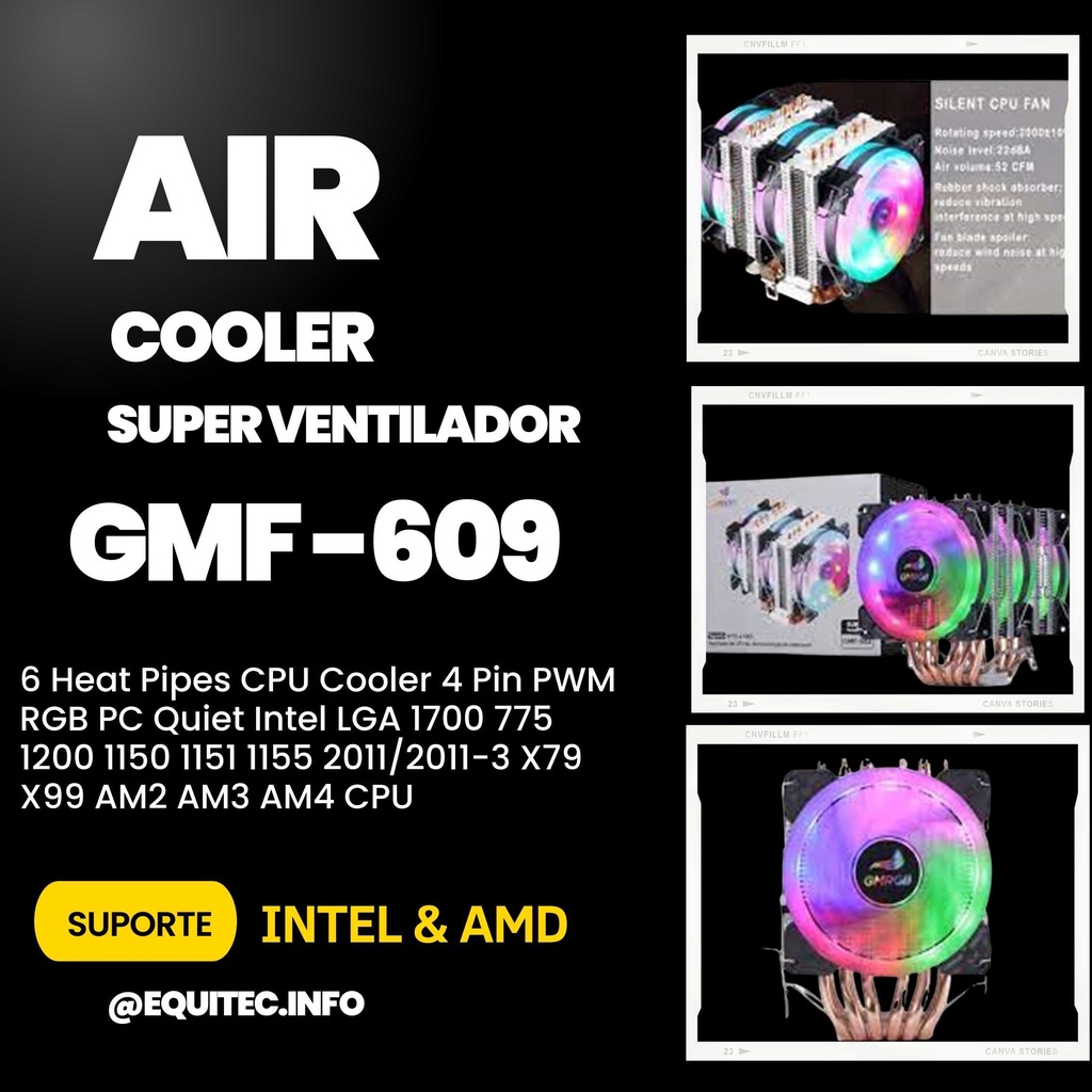 6 Heat Pipes CPU Cooler 4 Pin PWM RGB PC Quiet Intel LGA 1700 775 1200 ...