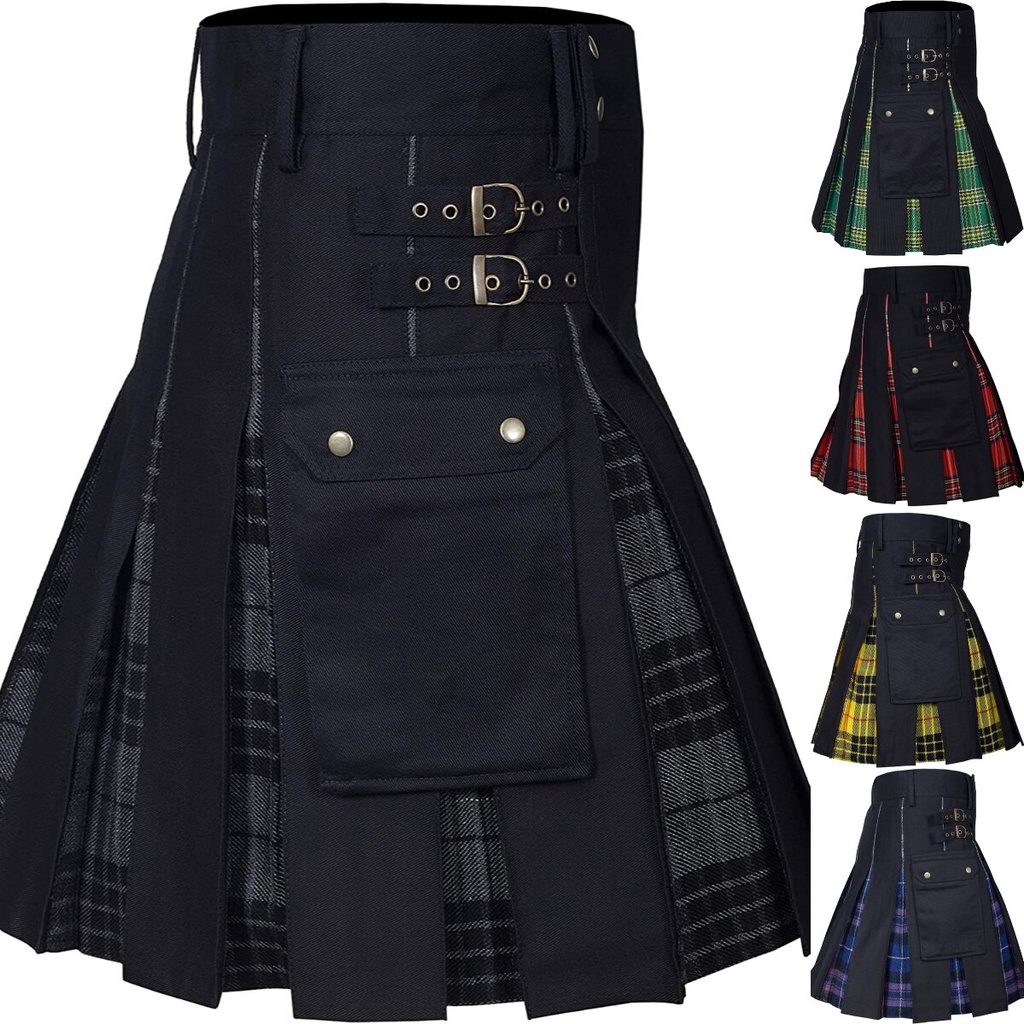 Kilt Utilitário Masculino | Preto E Tartã Irlandês | Tamanho 50