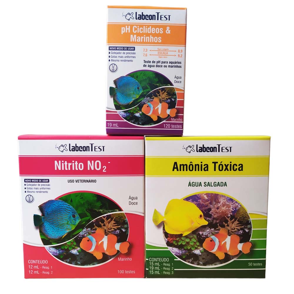 Kit Teste Alcon Labon Nitrito, Amônia e pH Água Salgada