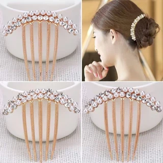 Único Conjunto Coreano Moda Pérola Strass Incrustado Grampo De Cabelo , Cinco Dentes Liga Inserção Pente , Acessório De