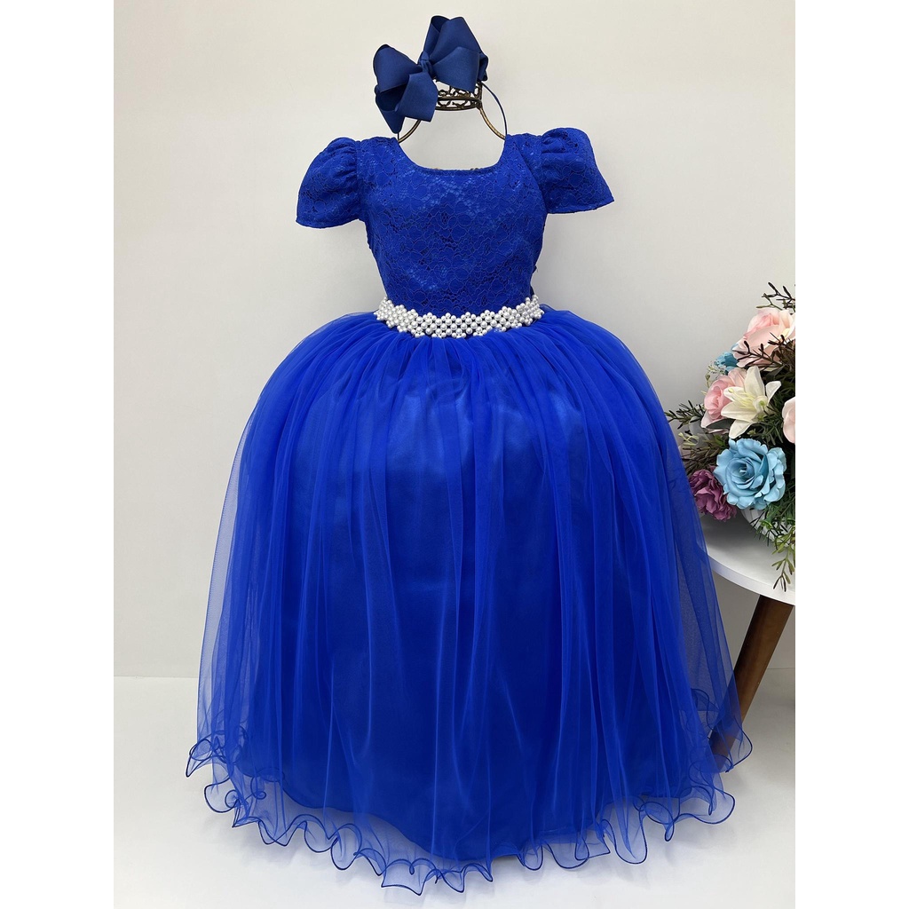 Vestido Infantil Princesa Luxo Azul Royal