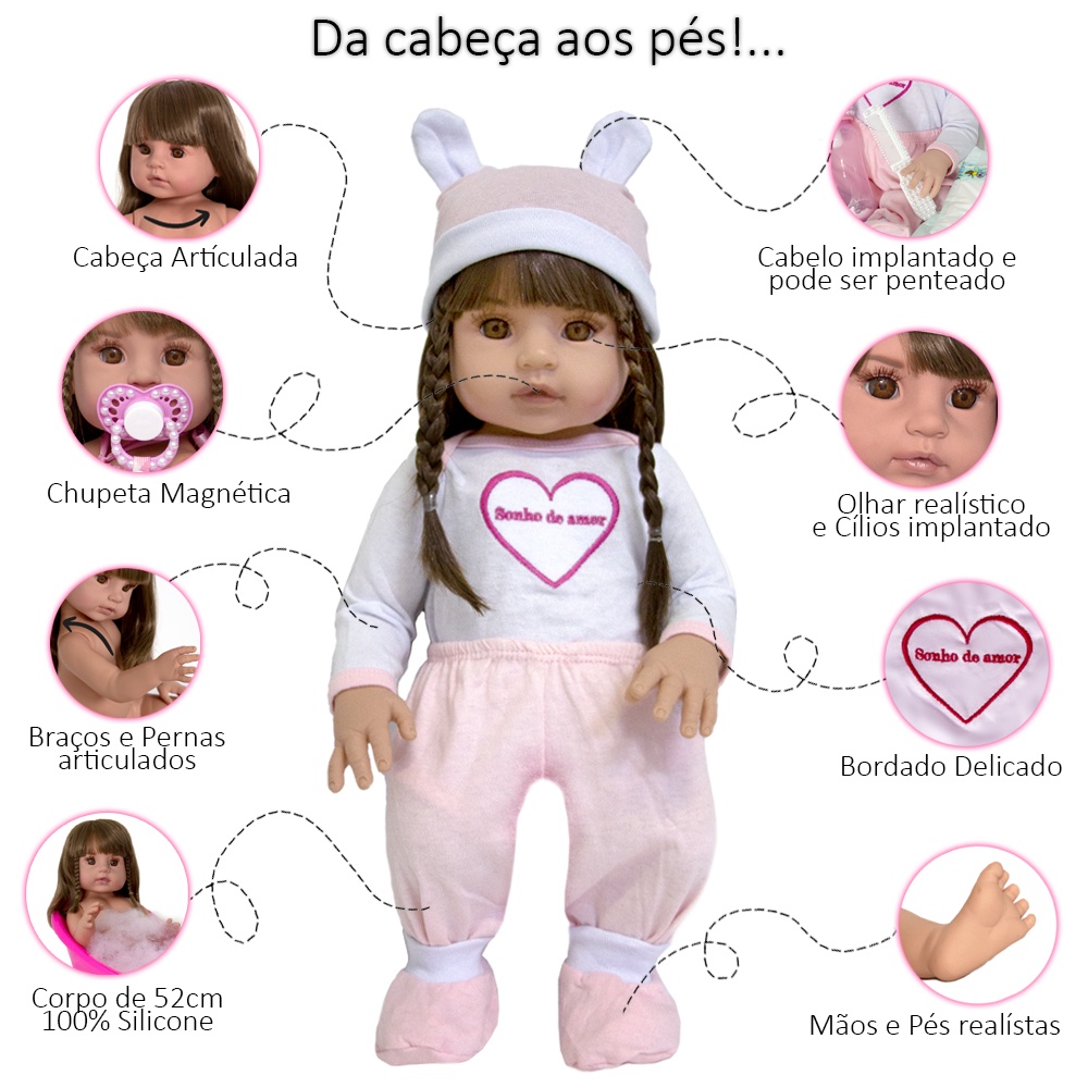 Bebê Reborn Menina Realista Princesa 100% Silicone 13 Itens - USA Magazine