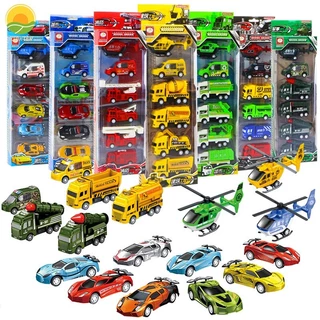 Conjunto Carrinho de Brinquedo Fricção Bombeiro Obra Militar Tanque Escavadeira Trator Helicoptero Caminhão para Crianças Meninos