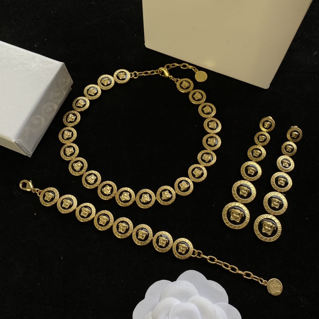 Versace Feminina Colar Brincos Pulseira Banhado a Ouro Joias Vintage ...