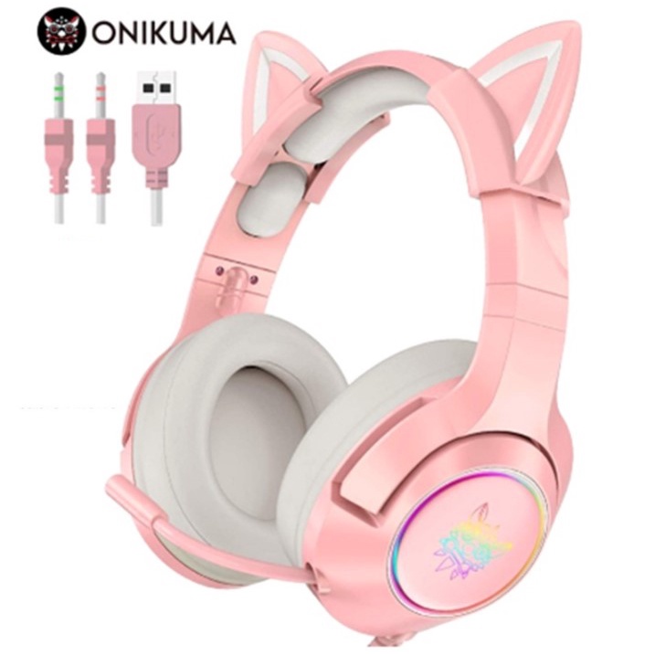 ONIKUMA K9 Gamer Headset Pink Cat Girl RGB Fone De Ouvido Para Jogos Com Microfone Telefone Celular PS4