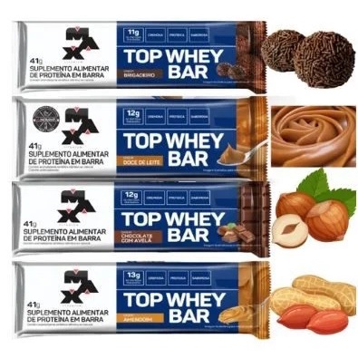 Top Whey Bar 41g – Max Titanium Barrinha Proteica Protein Cx 12 unidades