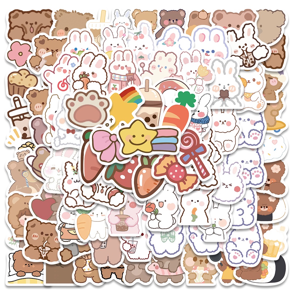 Conjunto de adesivos fofos de coelho de desenho animado com 300 peças –  Pacote de adesivos de animais Kawaii, 6 temas, coleção de decalques  adoráveis para crianças, artesanato, escola, diário, cadernos, cartões