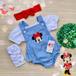 Conjunto Jardineira Infantil Minnie Vermelha Menina Bebe