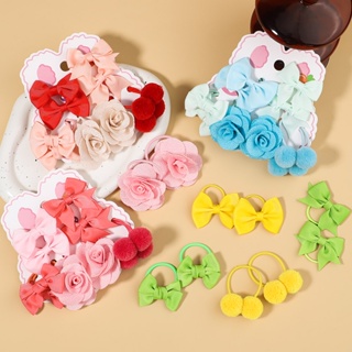 10Pcs/Set Sweet Flower shape Bow Scrunchies Bandas De Borracha Para Crianças Faixas