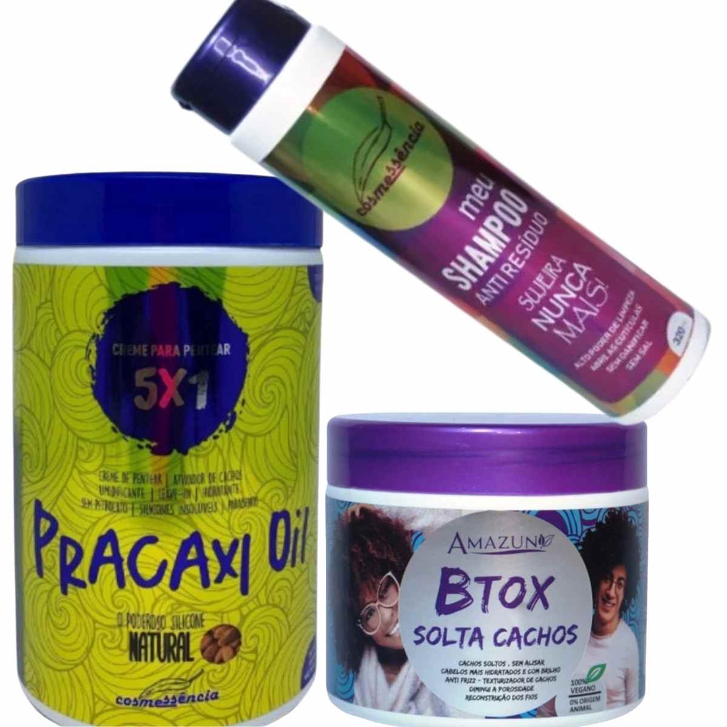 Kit Botox Solta Cachos + Creme de Pentear + Shampoo Limpeza Profunda ...