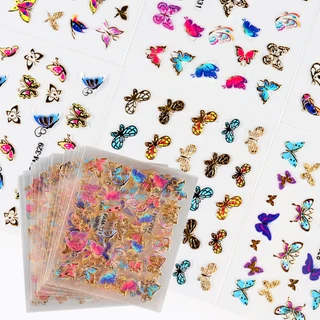 30Pcs/Conjunto 3D Autocolantes De Folha De Unha Coloridas Borboleta Estrela Mista Desenhos De Coração Do Amor Decalques Decoração Arte Das Unhas