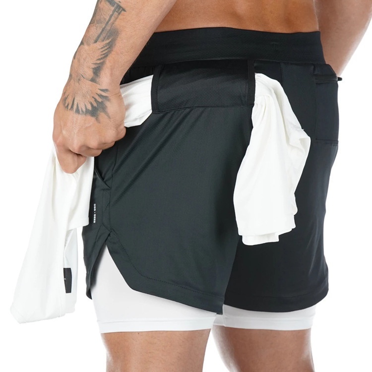 Bermudas 2 Em 1 Calções Masculinos De Malha Respirável Capris