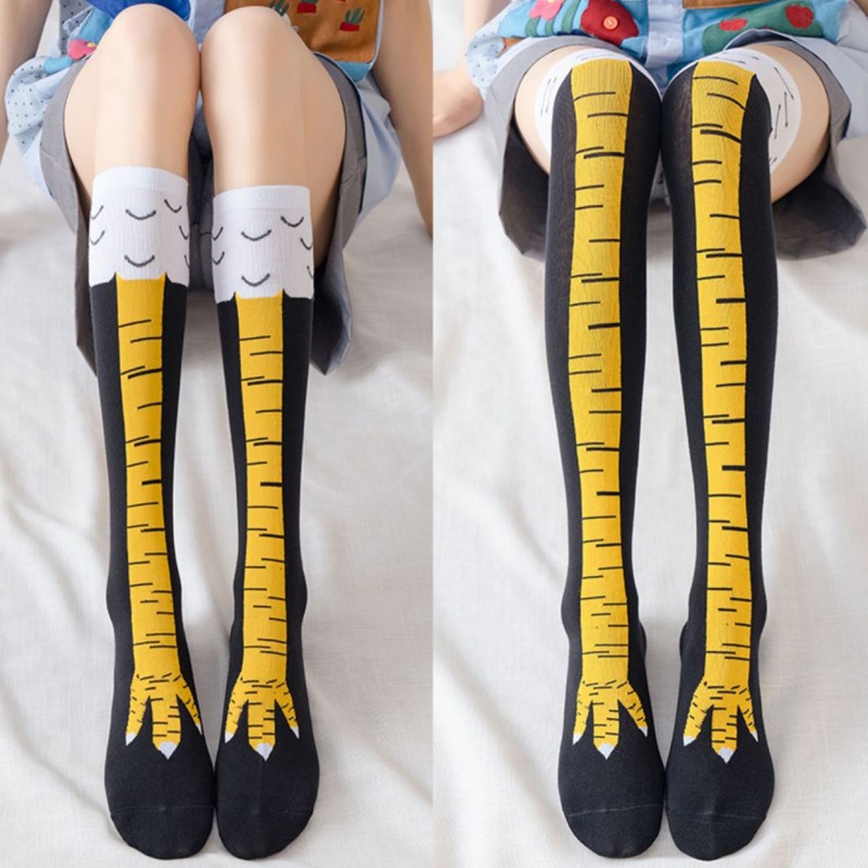 Meias De Algodão De Garra De Frango Engraçadas Avestruz Padrão Tubo Longo Para Bezerros