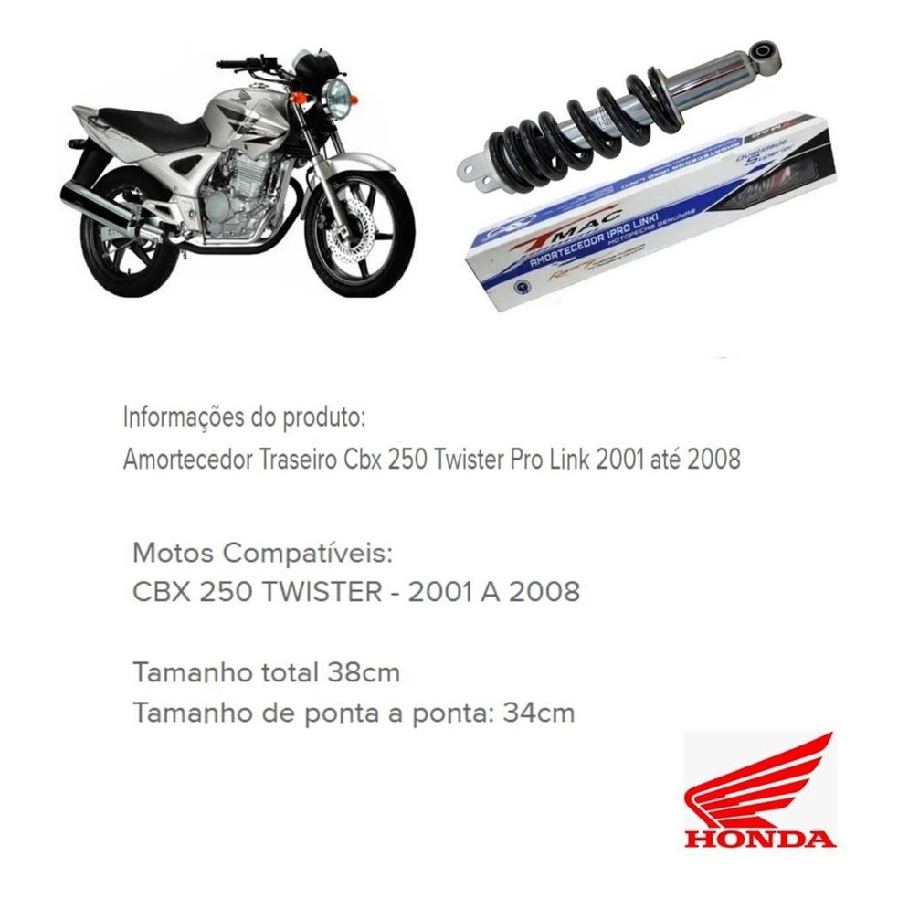 Amortecedor Moto Honda Cbx 250 Twister 2001 Até 2008