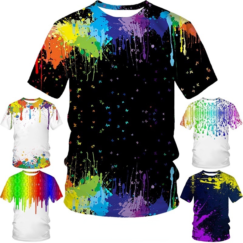 Moda Paint Drip Splatter T Shirts Com Estampa De Letras Masculino