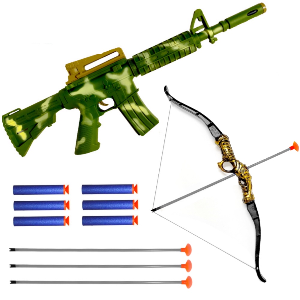 Arco e Flecha Infantil com Arminha Policial de Dardos kit de brinquedos