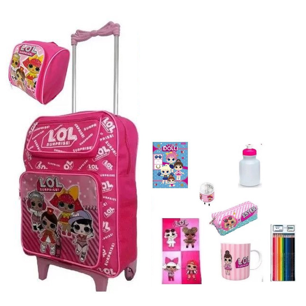 Mochila Com Rodinha Infantil Menina Lol Surprise 9 itens