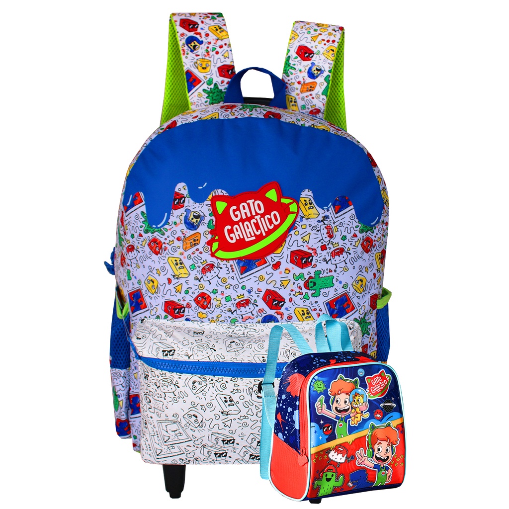 Mochila Infantil Rodinha Gato Galáctico r P/ Colorir