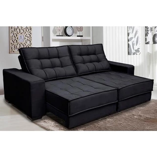 Sofá Coliseu Molas Ensacadas e Pillow Top 2,70m Pluma Preto