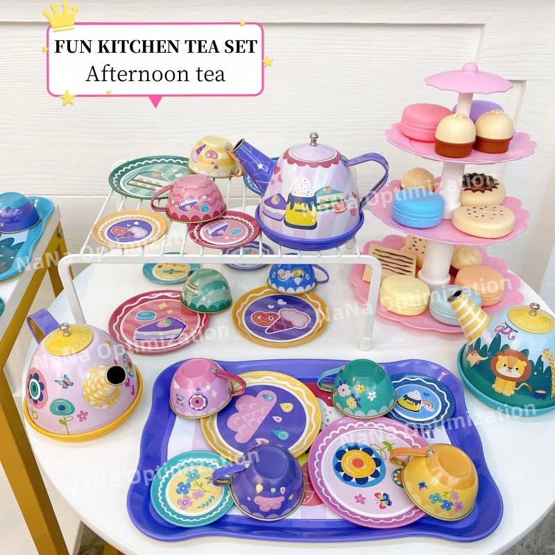 2 Pcs Conjunto de chá infantil | Conjunto de cozinha para crianças de 1 a 3  anos,Bule Pratos Sobremesa Cozinha Fingindo Brincar Lata Jogo de Chá